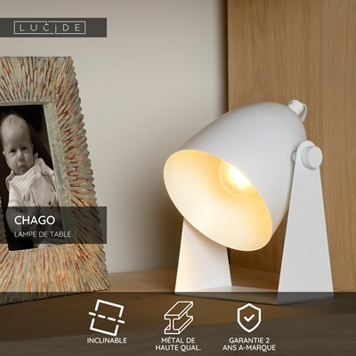Lucide CHAGO - Lampe de table - 1xE14 - Blanc